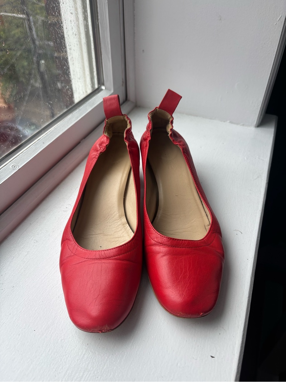 Red Women's Leather Ballet Flats - Classic Slip-On